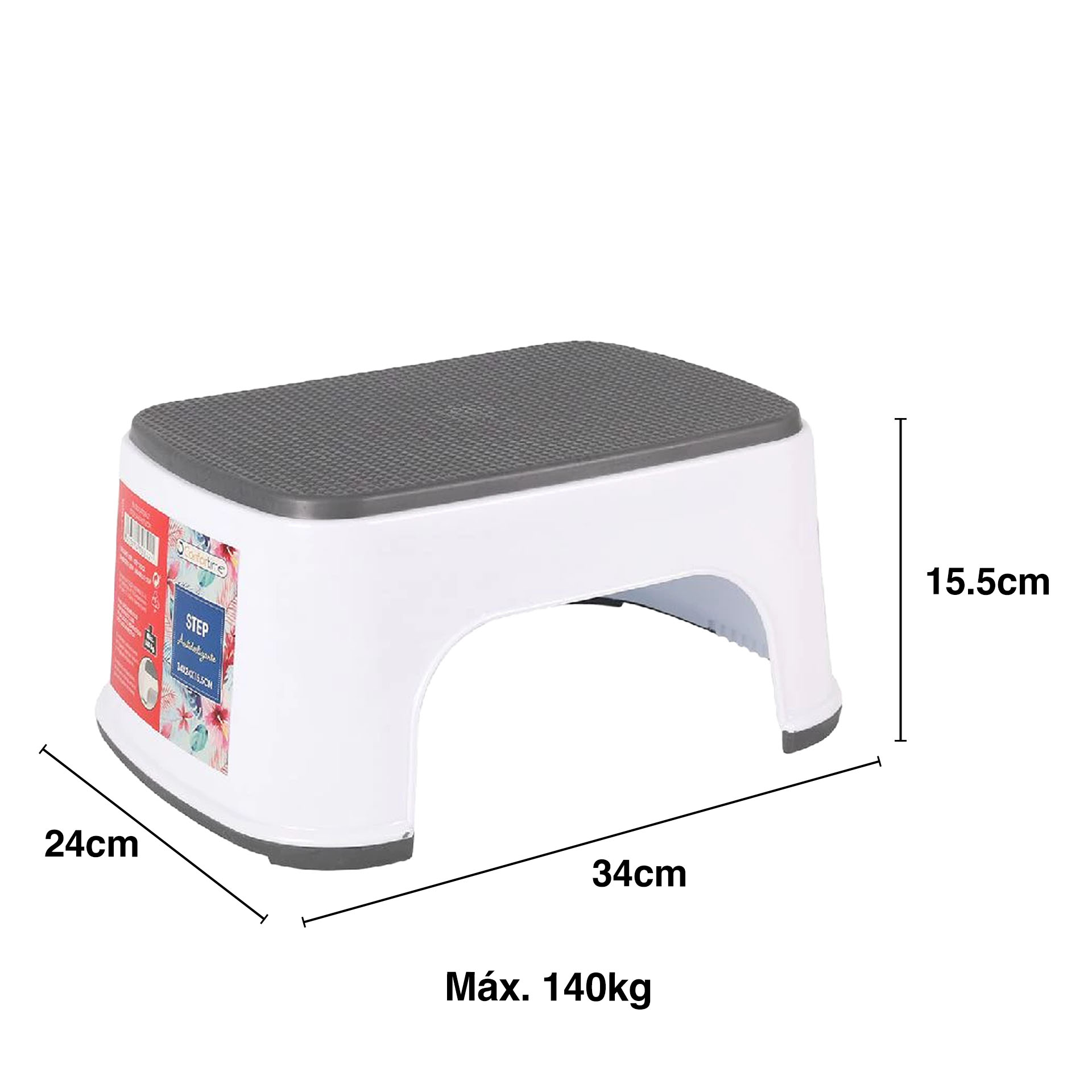 Banco Antiderrapante Branco 140kg 34X24X15.5cm