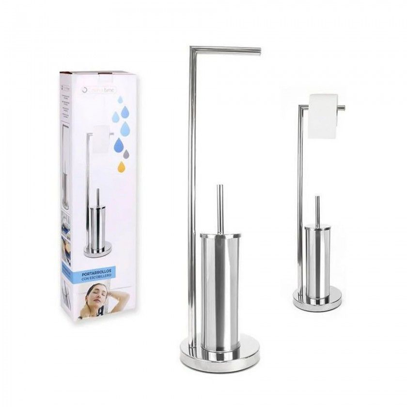 Suporte Rolo Papel Higiénico + Escovilhão Wc 18.5X74cm Suporte Rolo Papel Higiénico + Escovilhão Wc 18.5X74cm