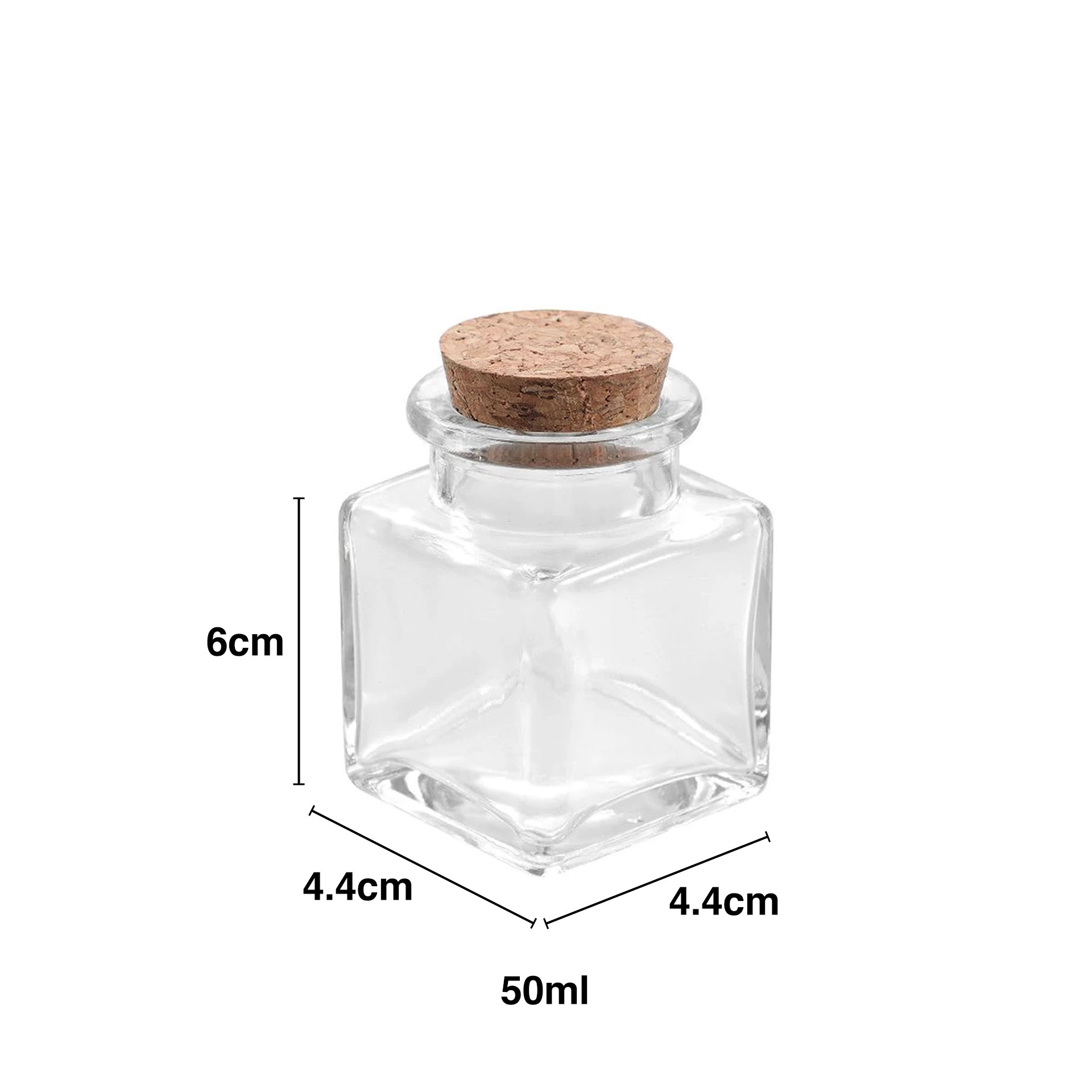 Frasco Vidro Tampa Cortiça Quadrado 50ml 4.4X4.4X6cm
