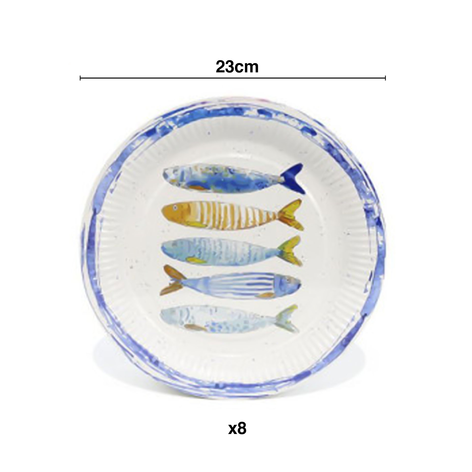 Prato Cartão Peixe Redondo 23cm Pack 8