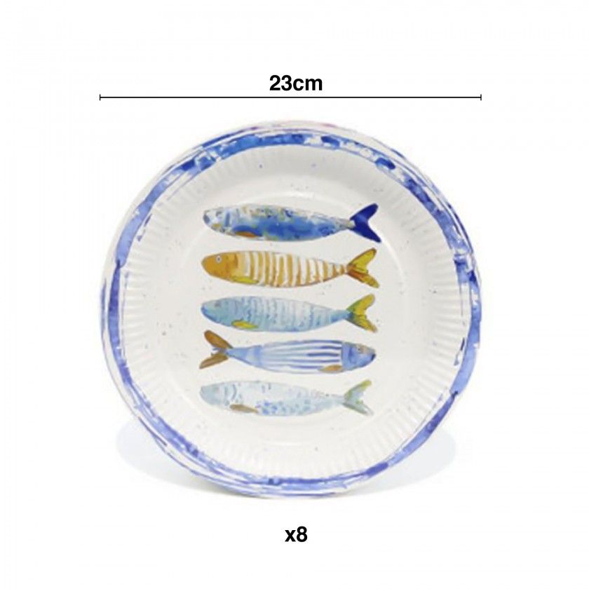 Prato Carto Peixe Redondo 23cm Pack 8