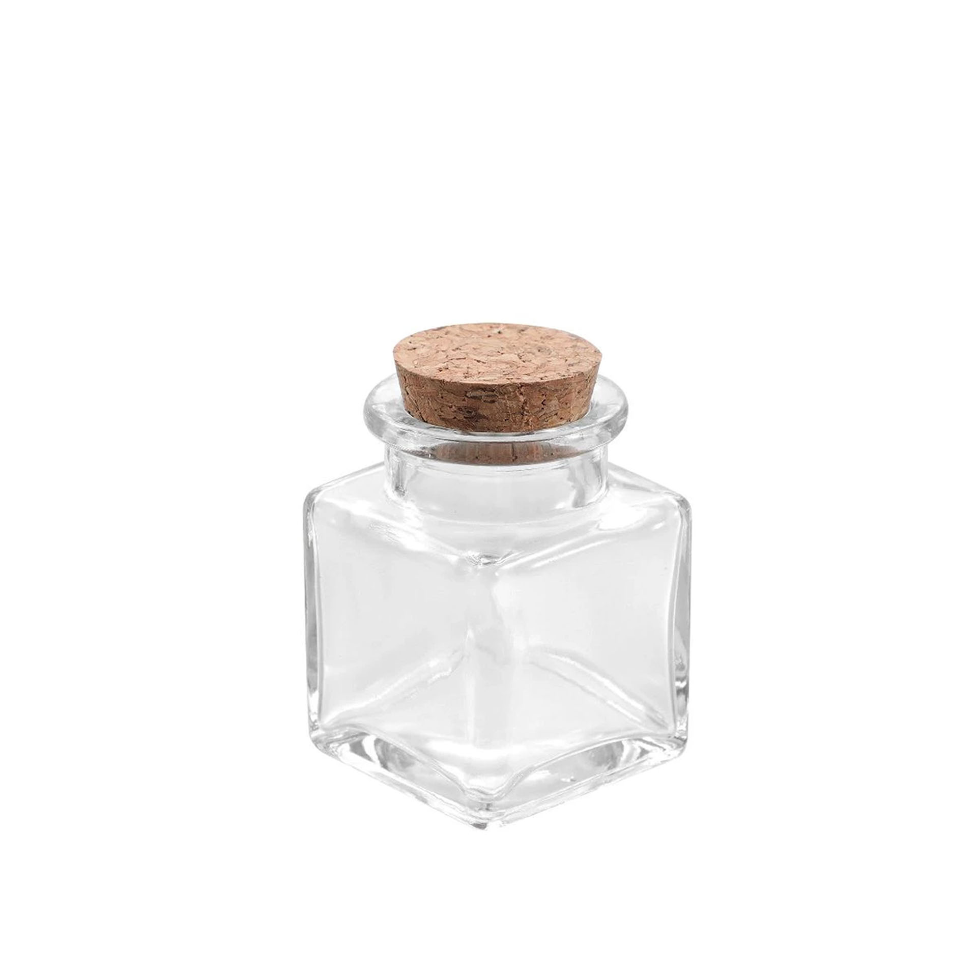 Frasco Vidro Tampa Cortiça Quadrado 50ml 4.4X4.4X6cm