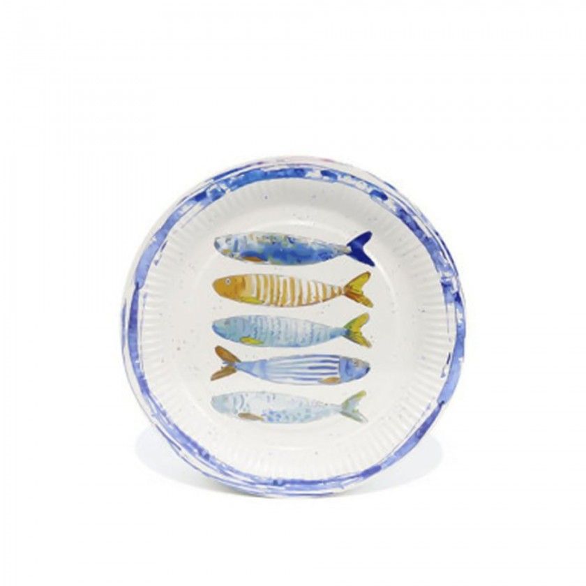 Prato Carto Peixe Redondo 23cm Pack 8