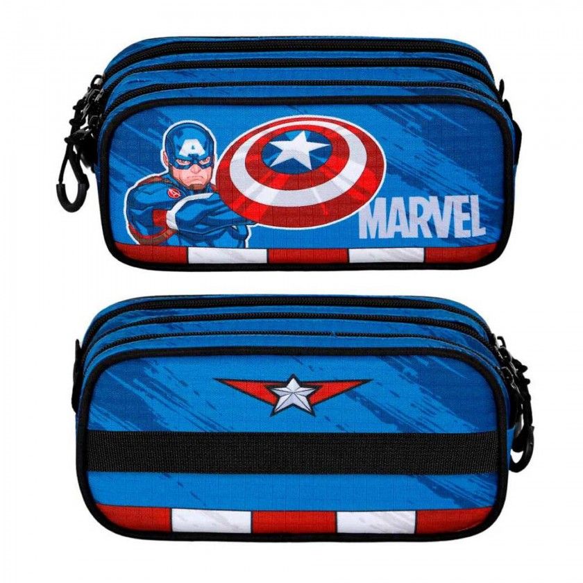 Estojo Triplo Capito America Fan 23X11X10cm