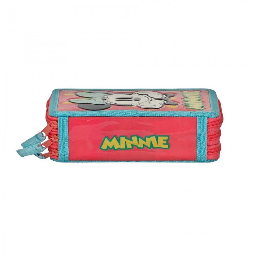 Estojo Triplo Minnie com Materia Escolar 14X21X7cm