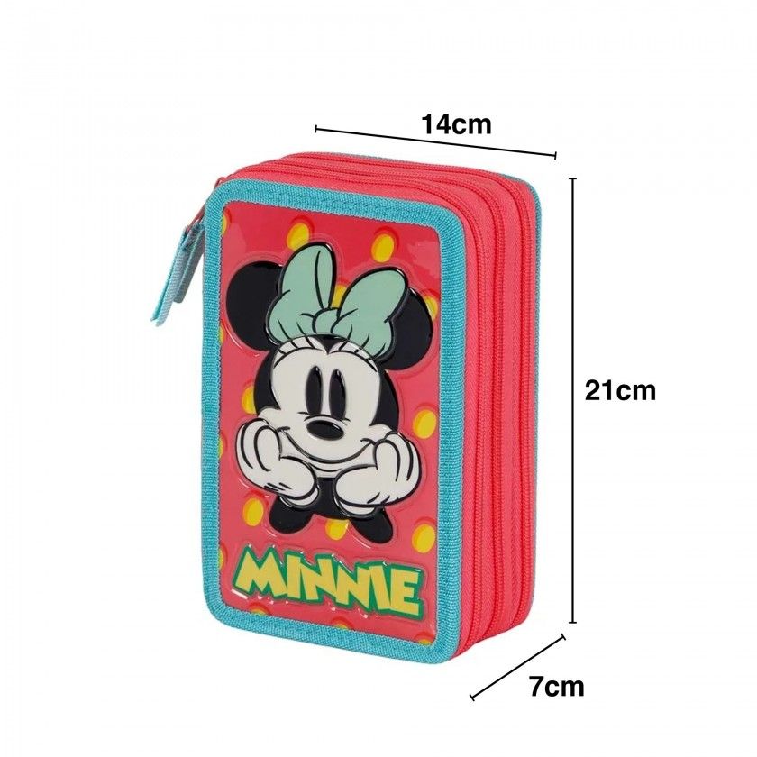 Estojo Triplo Minnie com Materia Escolar 14X21X7cm