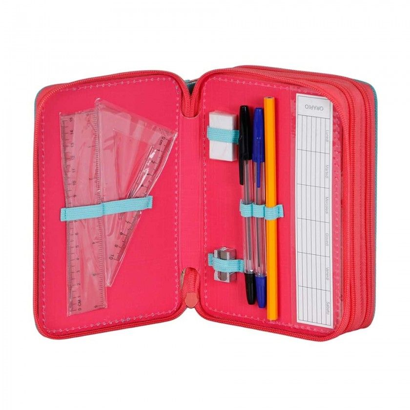 Estojo Triplo Minnie com Materia Escolar 14X21X7cm