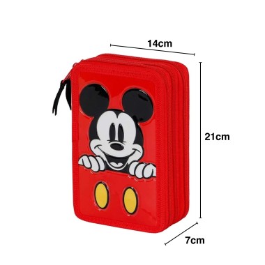 Estojo Triplo Mickey com Materia Escolar 14X21X7cm