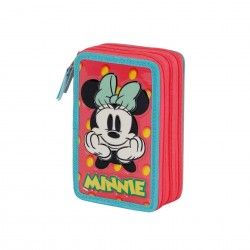 Estojo Triplo Minnie com Materia Escolar 14X21X7cm