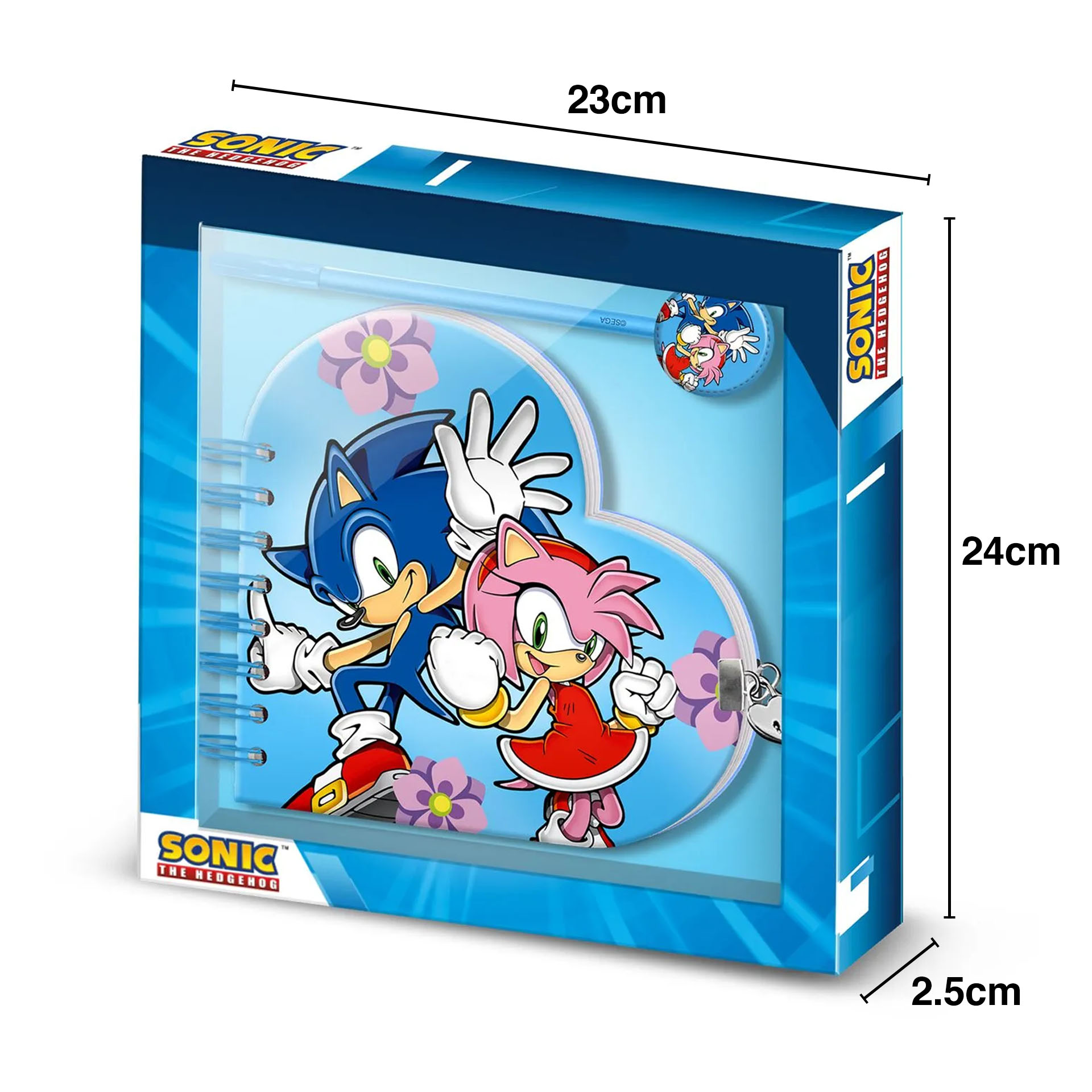Diário Coração com Caneta Sonic 23X24X2.5cm