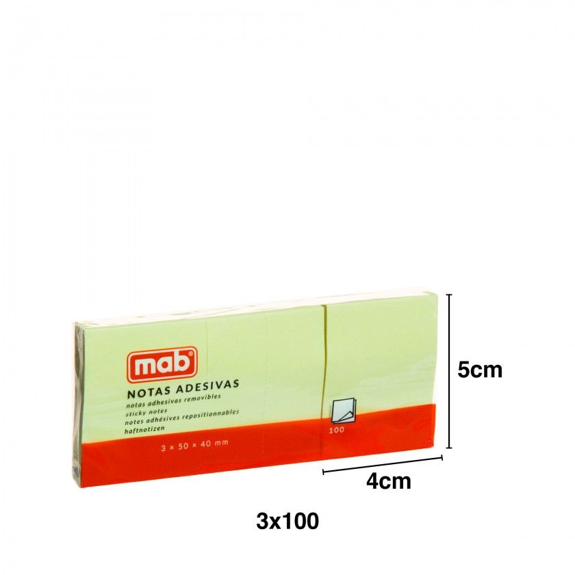 Bloco Notas Aderente Mab Amarelo 50X40mm Pack 3X100