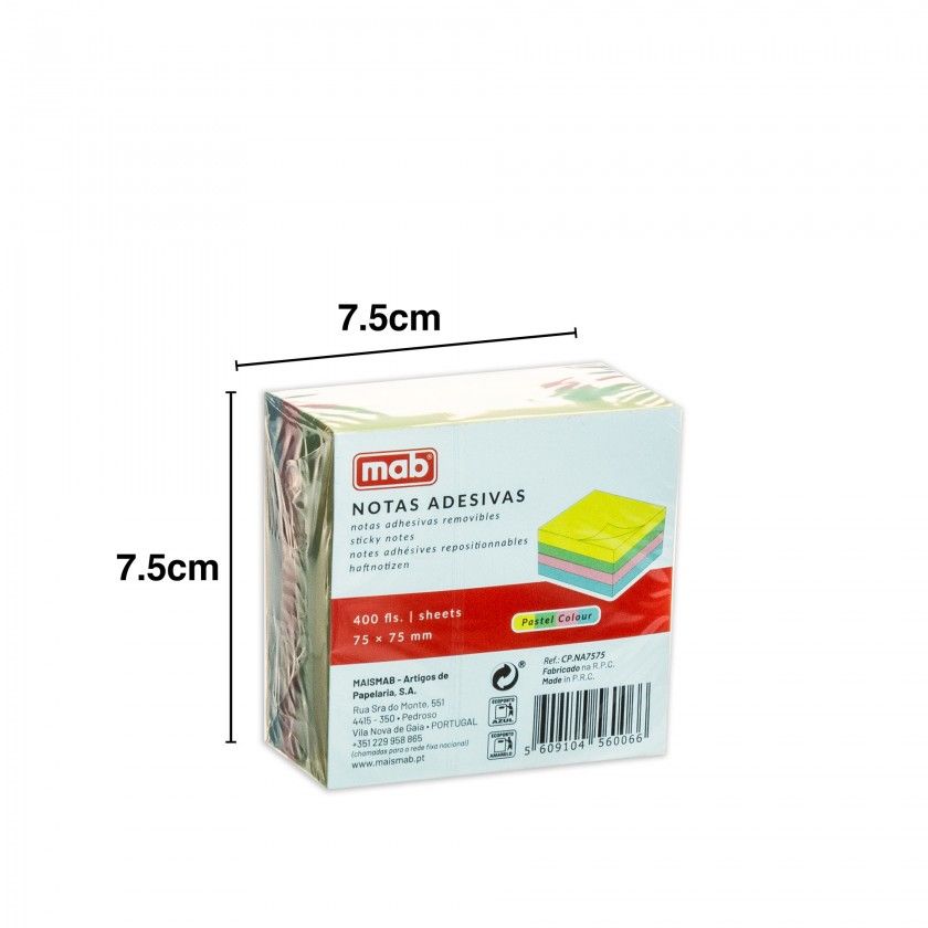 Bloco Notas Aderente Mab Cores 75X75mm Pack 4X100 Bloco Notas Aderente Mab Cores 75X75mm Pack 4X100