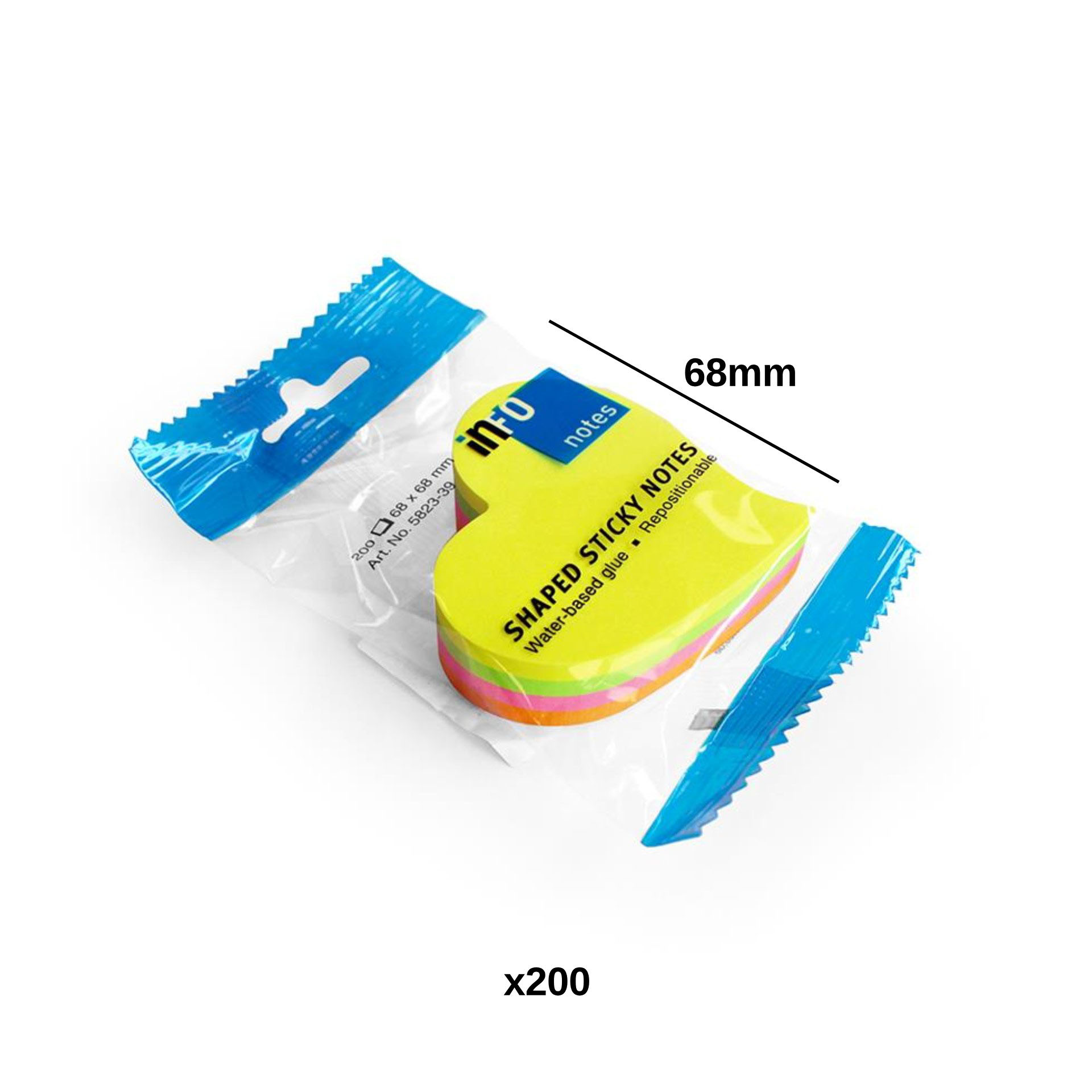 Notas Aderentes Brilhantes Coração Curvo 68X68mm Pack 200