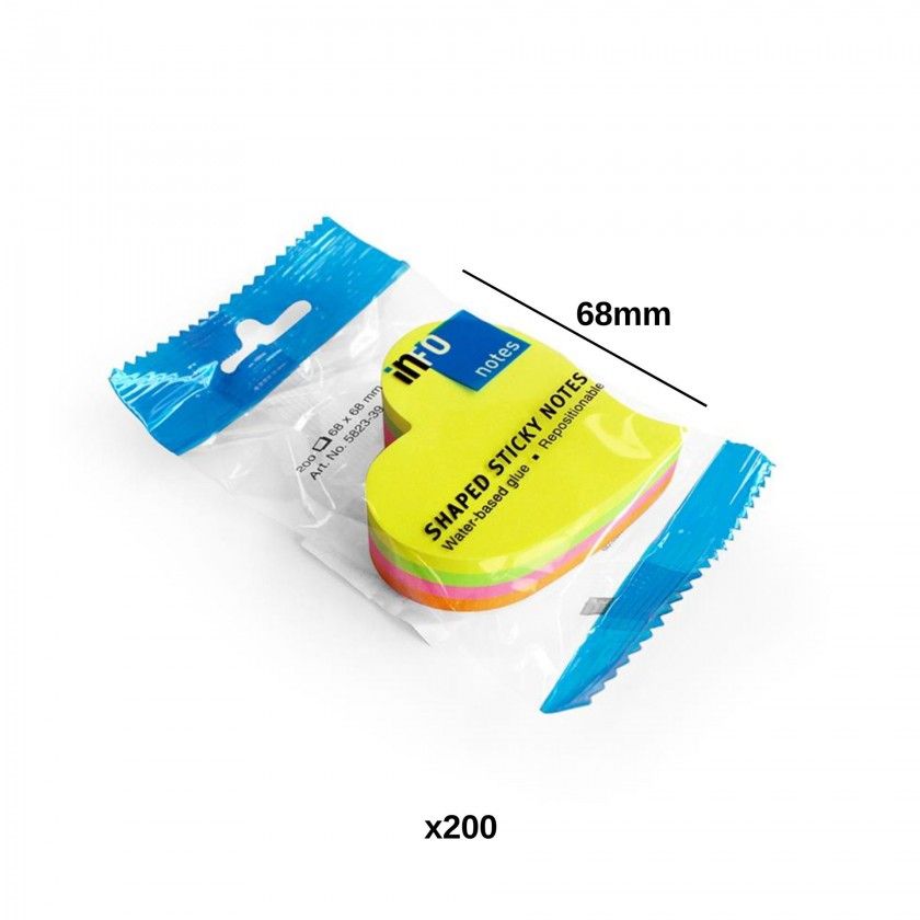 Notas Aderentes Brilhantes Coração Curvo 68X68mm Pack 200 Notas Aderentes Brilhantes Coração Curvo 68X68mm Pack 200