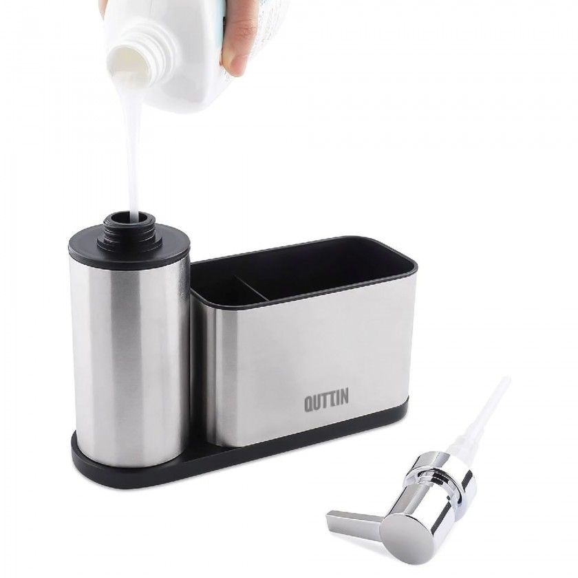 Dispensador Sabão Inox com Porta Esfregão 20X7X18.5cm Dispensador Sabão Inox com Porta Esfregão 20X7X18.5cm