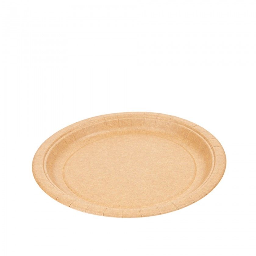 Prato Carto Biolacado Redondo Castanho 22cm Pack 50
