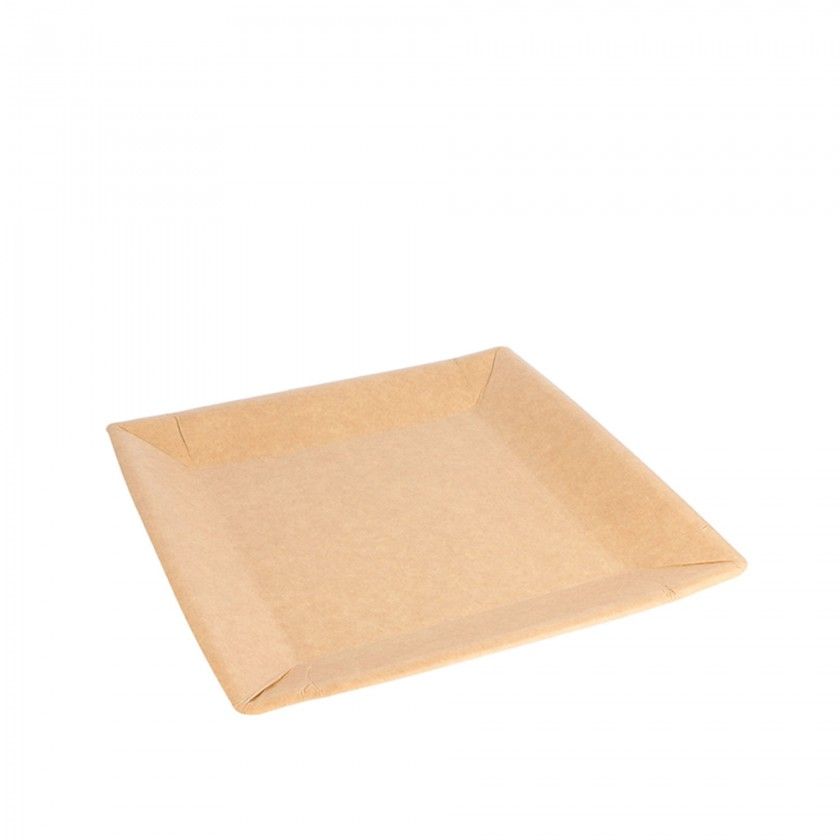 Prato Carto Biolacado Quadrado Castanho 23X23cm Pack 50