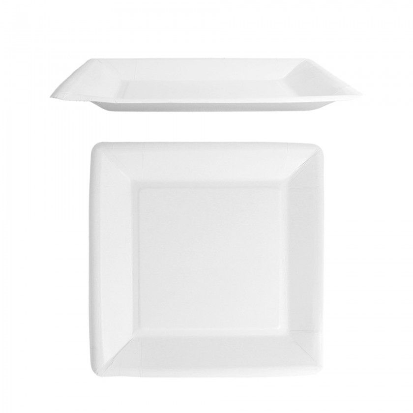 Prato Carto Biolacado Quadrado Branco Pack 50