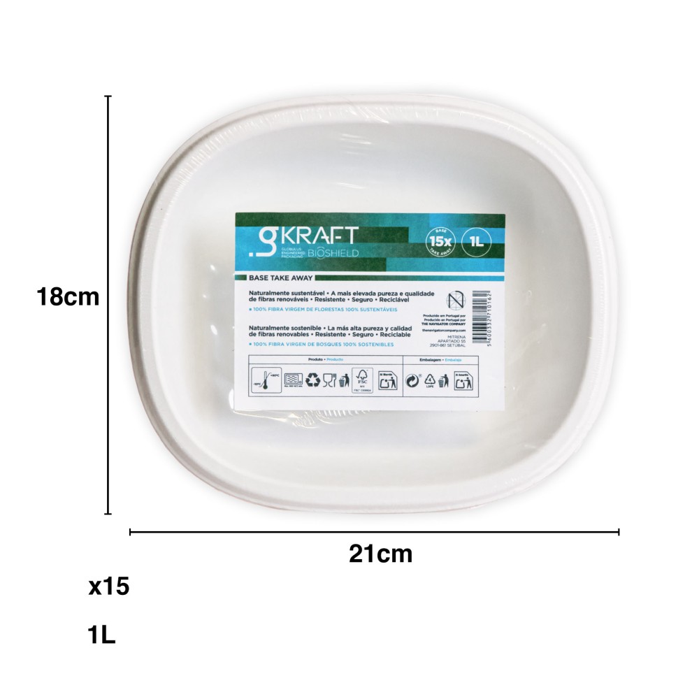 Prato Fundo Take Away Gkraft Bioshield 1000ml 21X18cm Pack 15