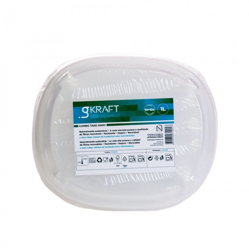 Prato com Tampa Take Away Gkraft Bioshield 1000ml 22cm Pack 10