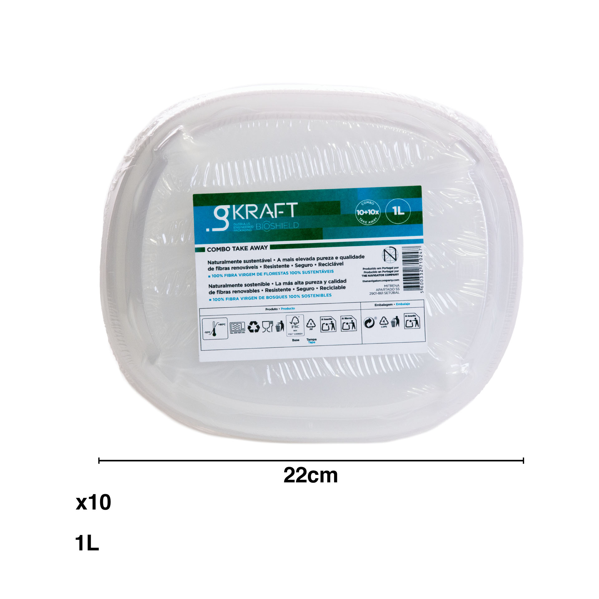 Prato com Tampa Take Away Gkraft Bioshield 1000ml 22cm Pack 10