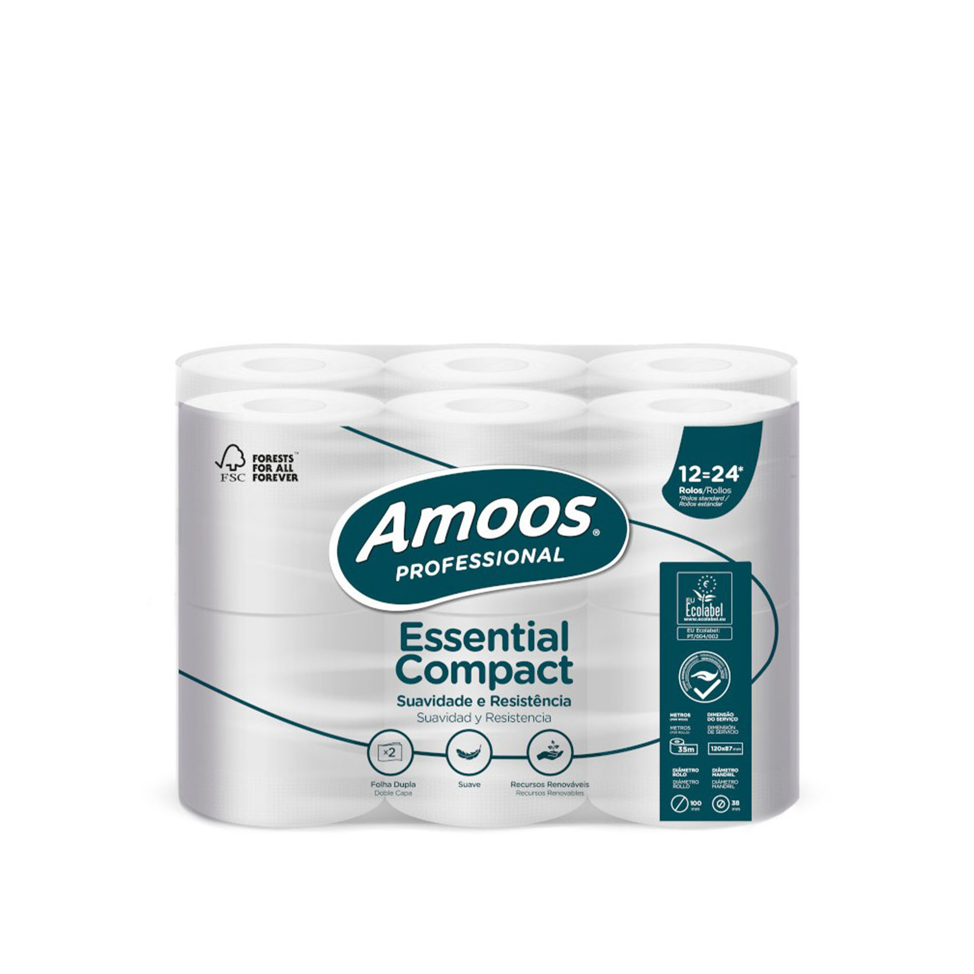 Papel Higiénico Doméstico Compact 2 Folhas 35m Pack 12