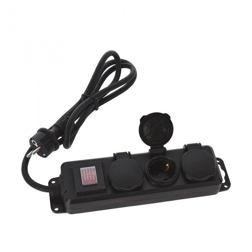 Extenso 3 Tomadas com Interruptor Preto 140cm