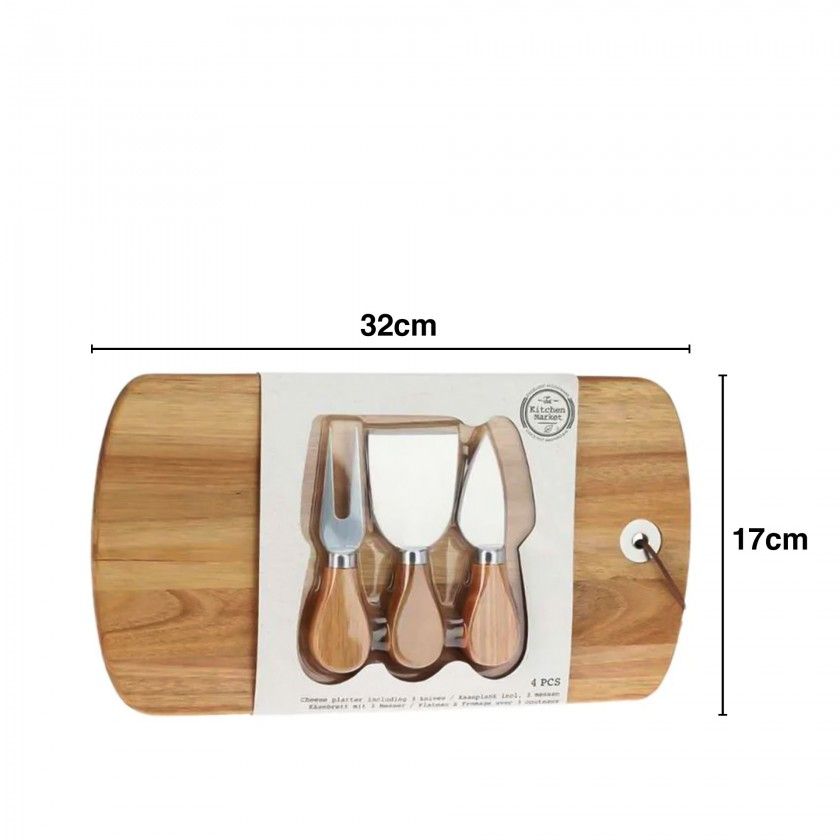 Tbua Queijo Madeira com 3 Acessrios 32X17cm