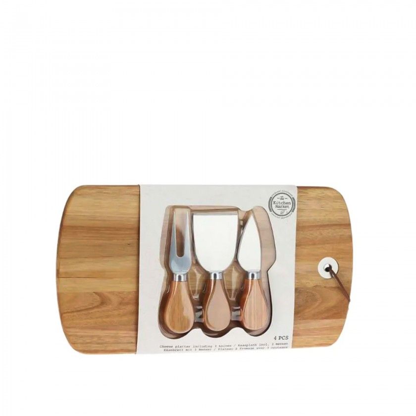 Tbua Queijo Madeira com 3 Acessrios 32X17cm