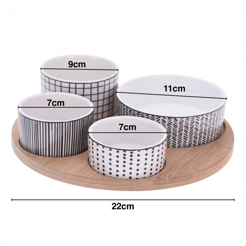 Tábua Servir com 4 Taças Porcelana Redondo 22cm Tábua Servir com 4 Taças Porcelana Redondo 22cm