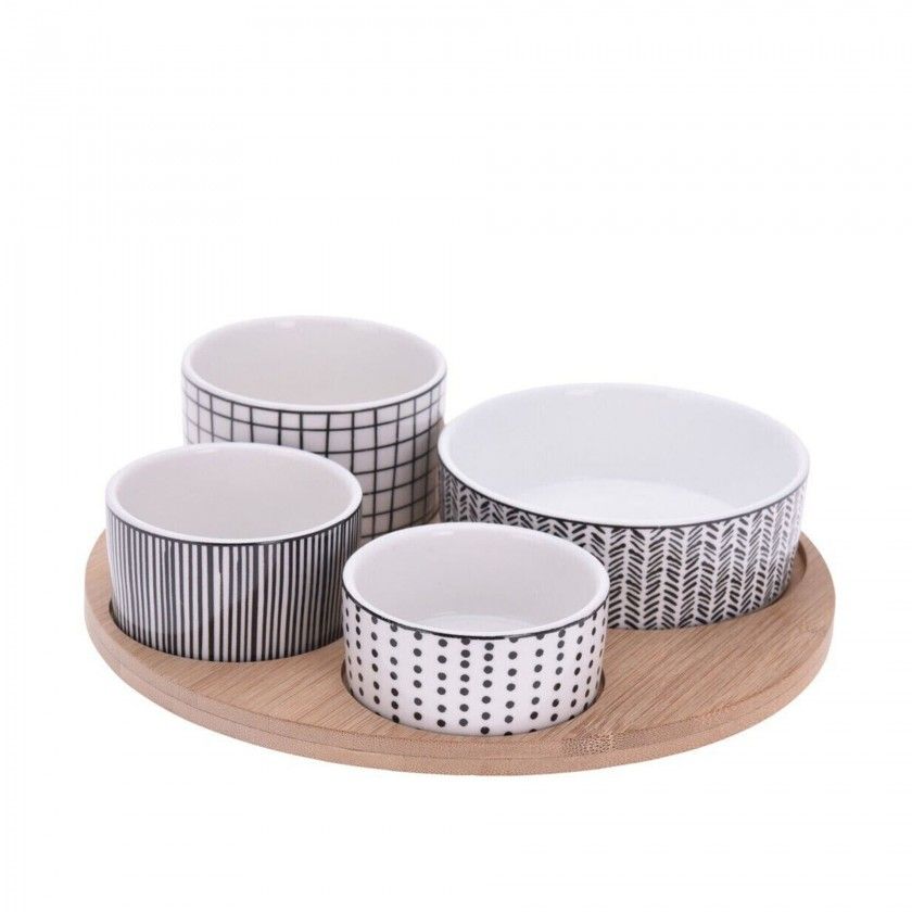 Tbua Servir com 4 Taas Porcelana Redondo 22cm