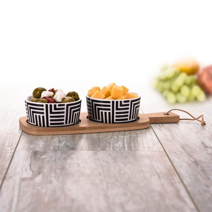 Tbua Servir com 2 Taas Porcelana Redondo 12.5X10cm