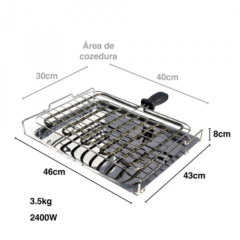 Grelhador Elétrico Inox 2400w 46X43X8cm Grelhador Elétrico Inox 2400w 46X43X8cm