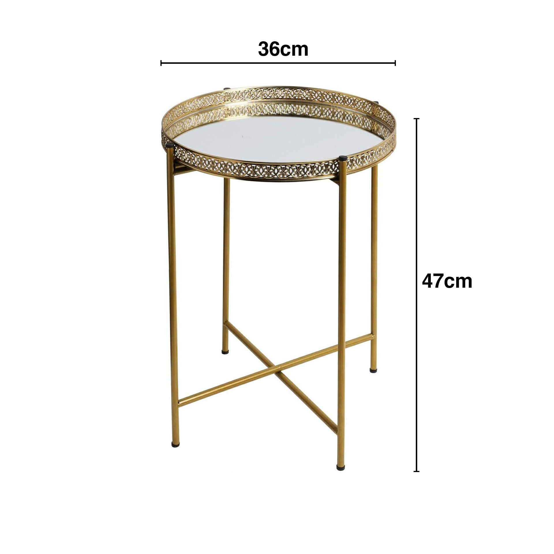 Mesa Apoio Metal Redonda Dourado 36X47cm