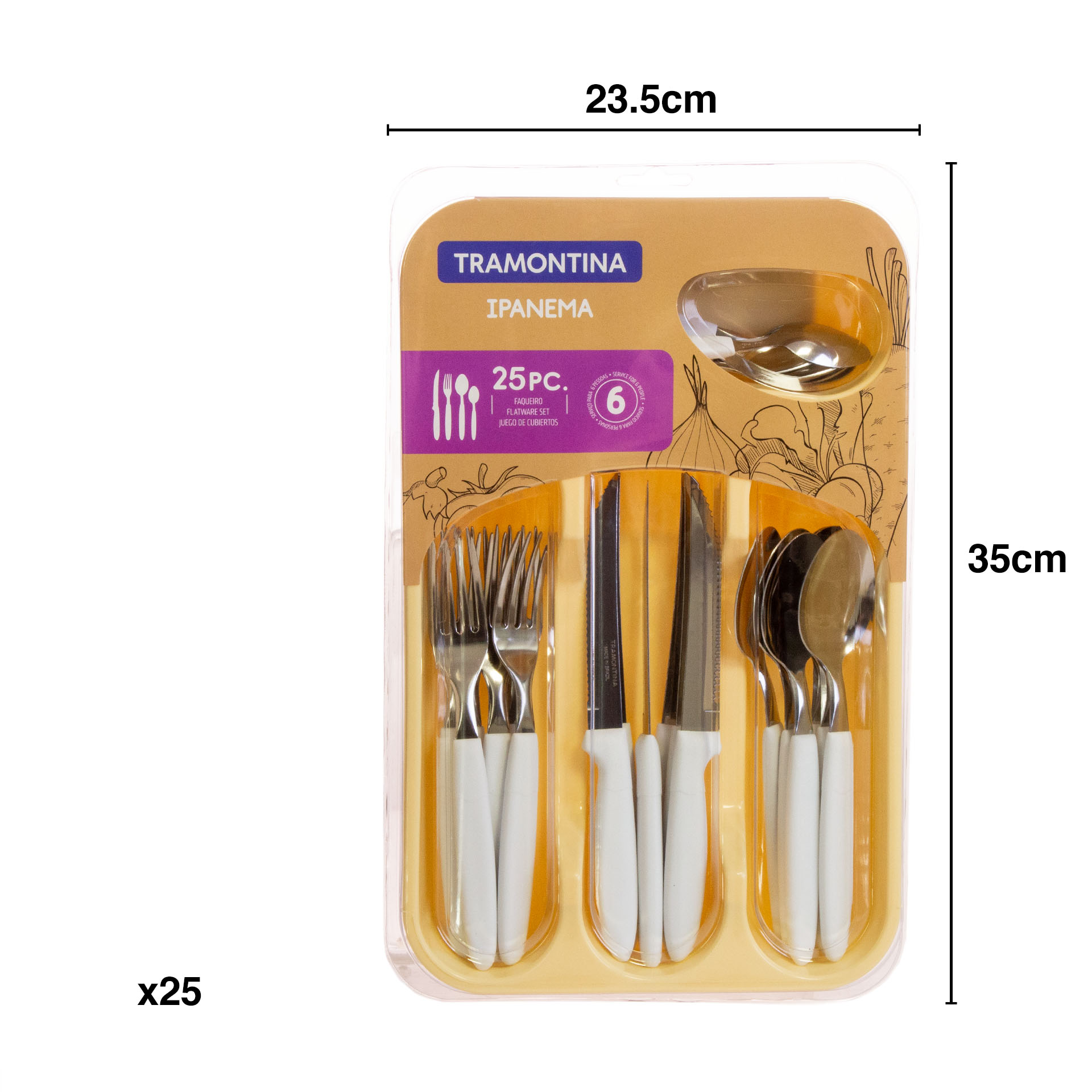 Faqueiro Inox Ipanema com Cabo 25 Peças 35X23.5X3.2cm