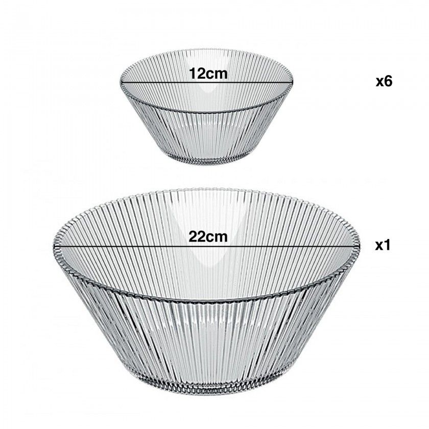 Conjunto Saladeira Vidro com 6 Taças 12cm Conjunto Saladeira Vidro com 6 Taças 12cm