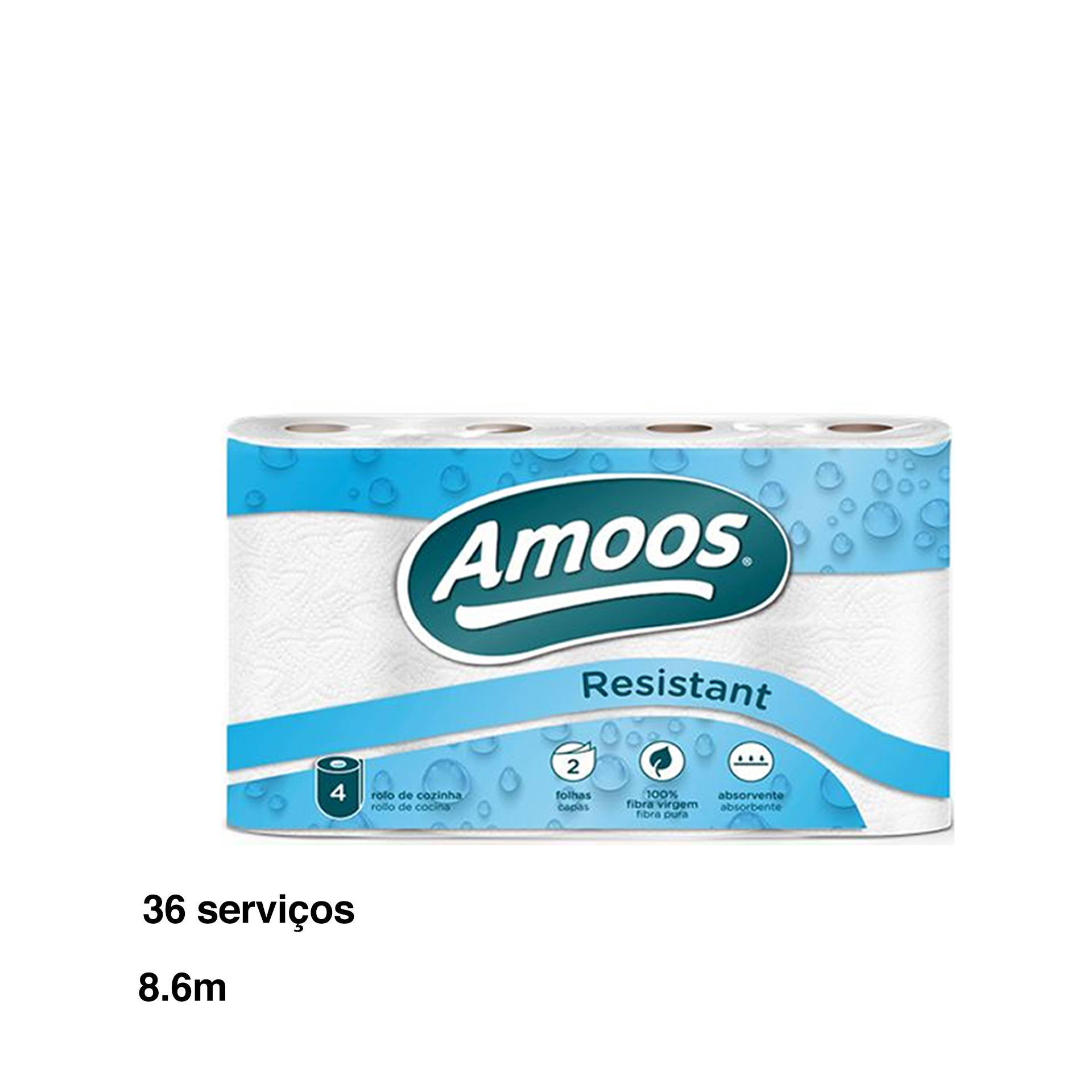 Rolo Papel Cozinha 2 Folhas 36 Serviços 8.6m Pack 4