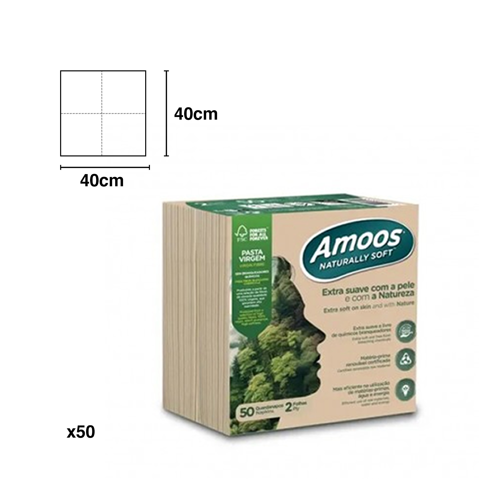 Guardanapos Naturally Soft 2 Folhas 40X40cm Pack 50