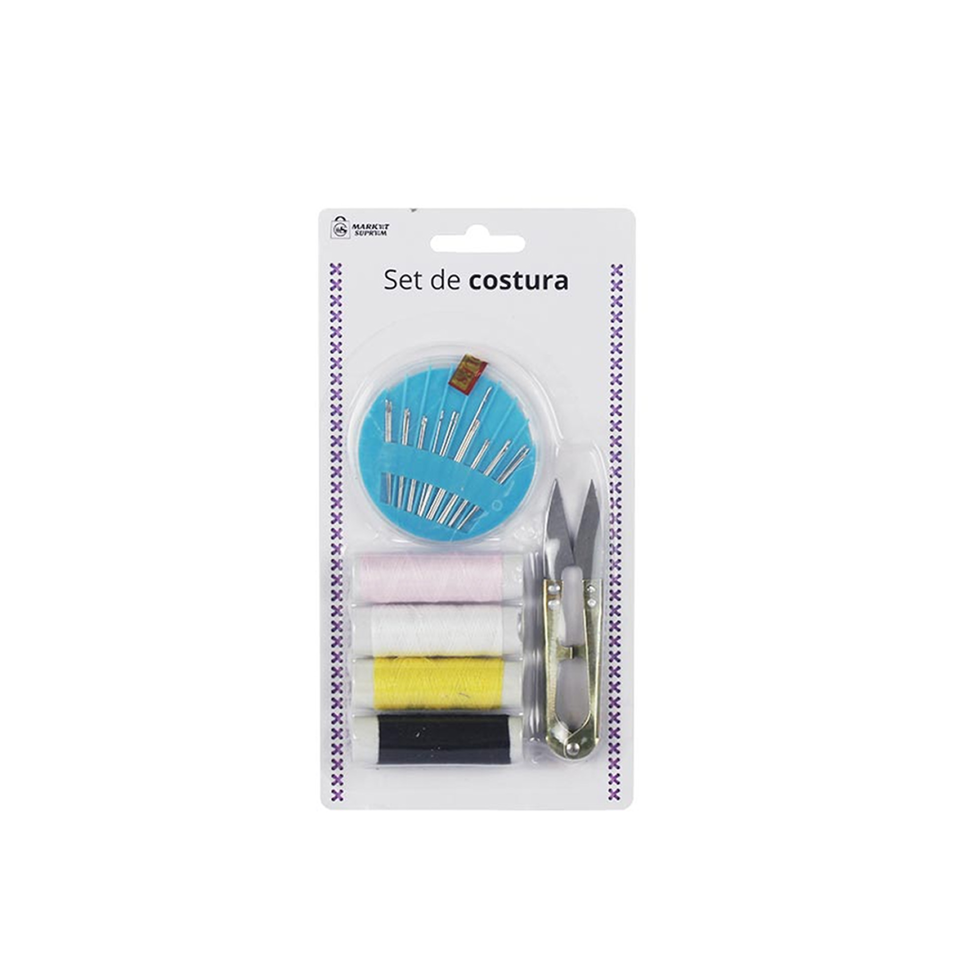 Conjunto Costura com Agulhas + 4 Linhas + Tesoura