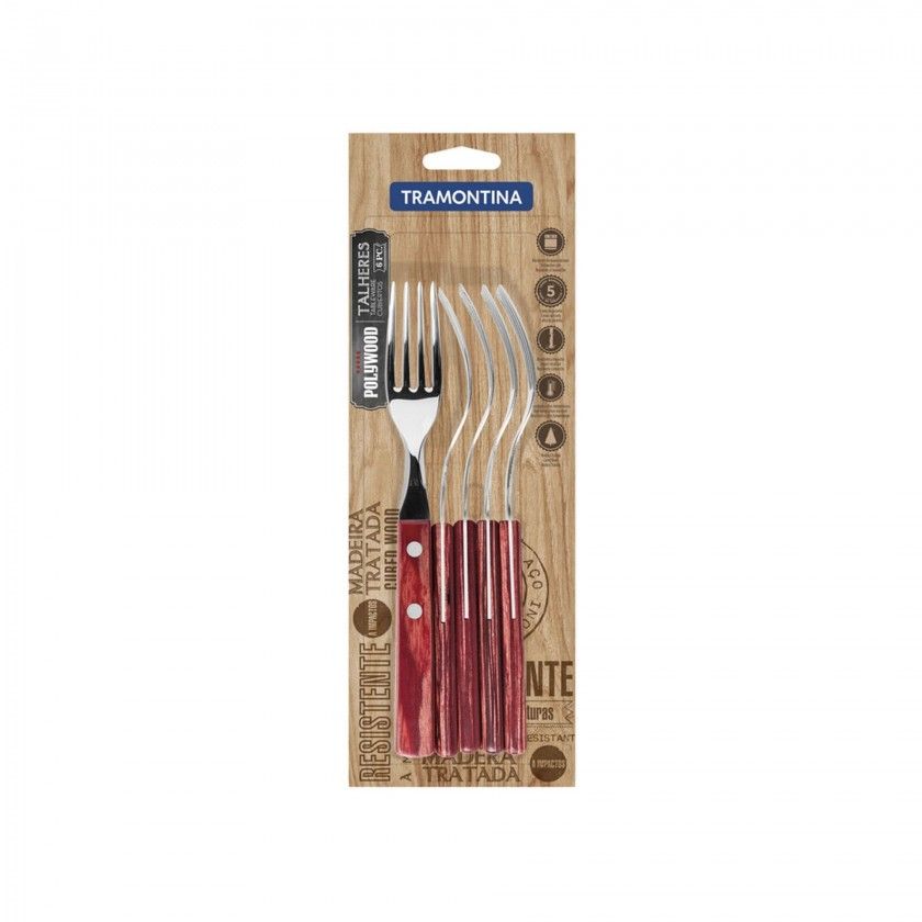 Garfo Mesa Serrilha Cabo Madeira Polywood Pack 6
