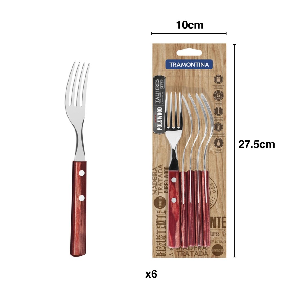 Garfo Mesa Serrilha Cabo Madeira Polywood Pack 6