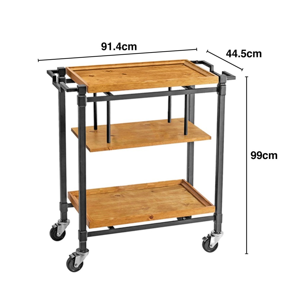 Carro Servi�o Madeira Natural 3 Estantes 91.4X44.5X99cm