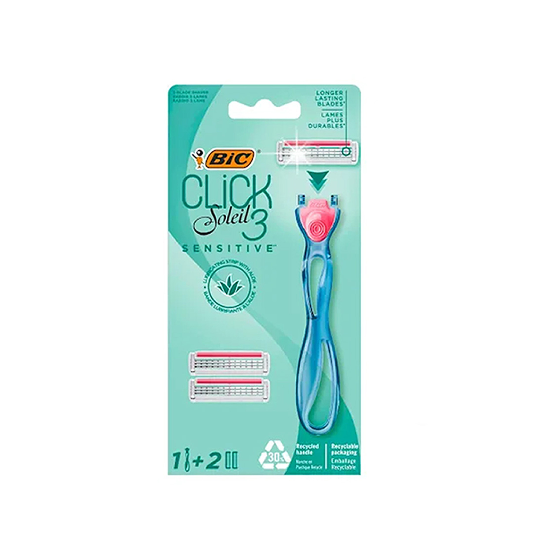 Máquina Depiladora Bic Click 3 Soleil Sensitive + 2 Recargas
