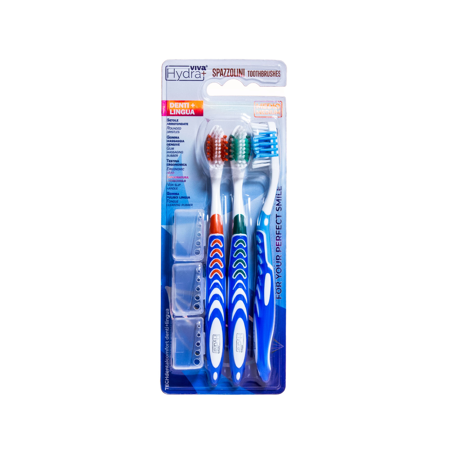 Escova Dentes Viva Hydra Dentes / Língua Médio Pack 3