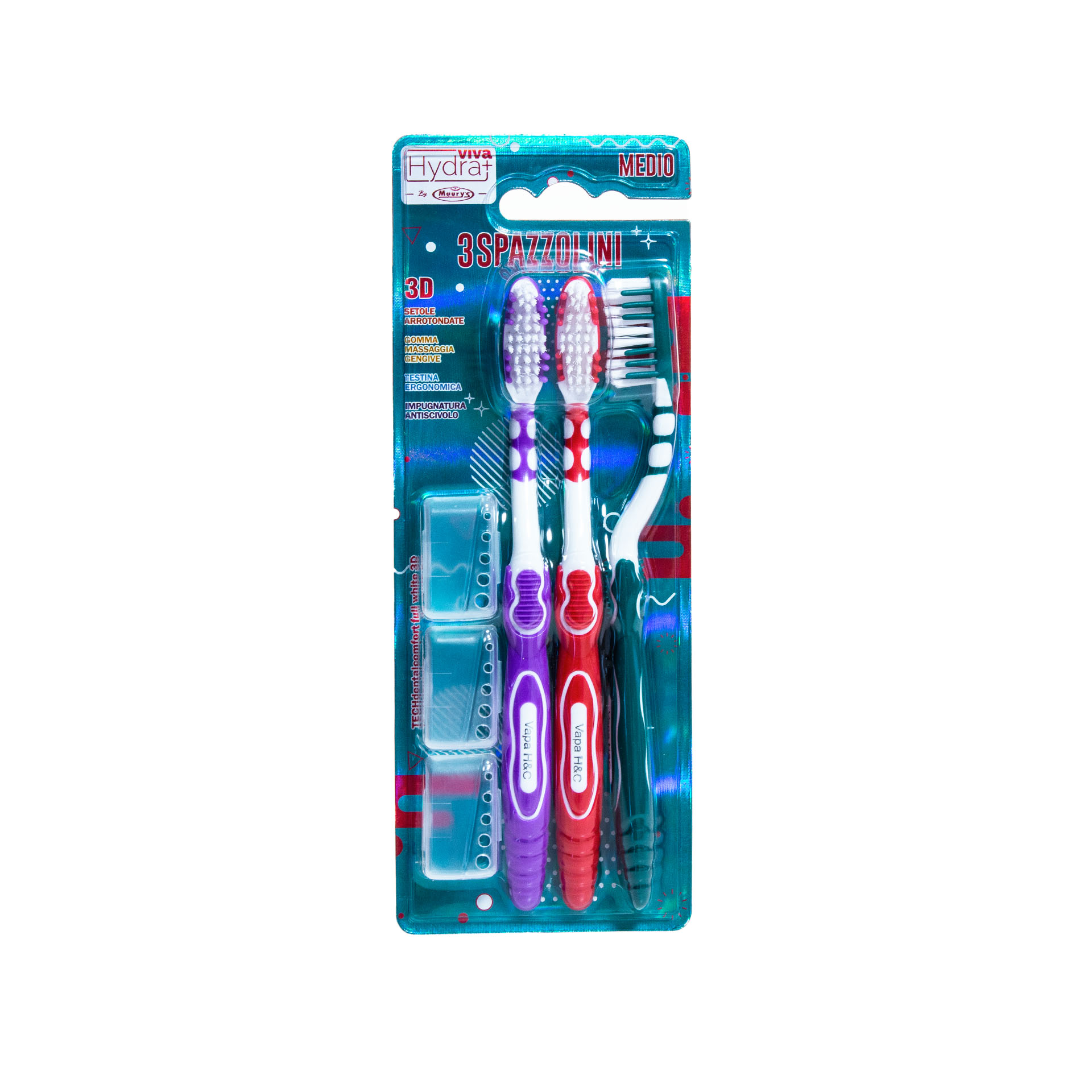 Escova Dentes Viva Hydra 3D Full White Médio Pack 3