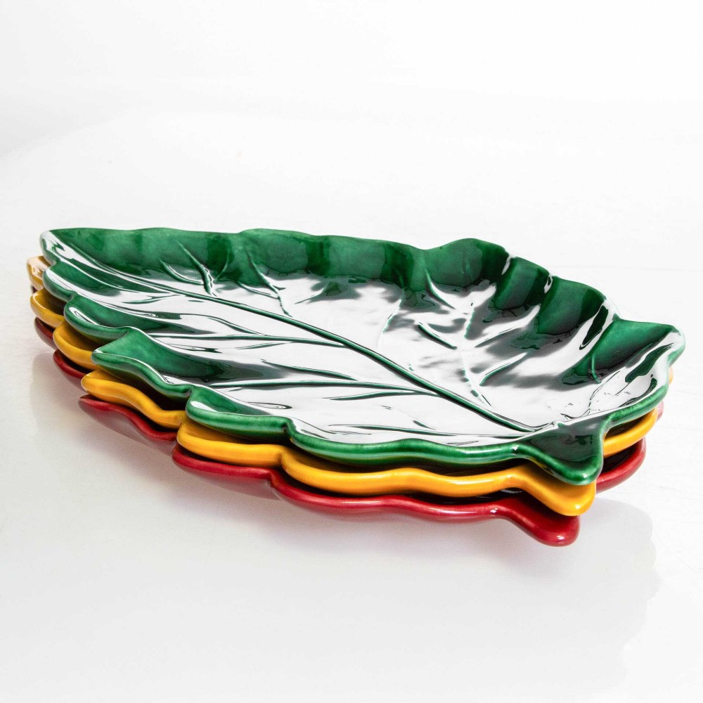 Travessa Folha Cerâmica 27X15cm
