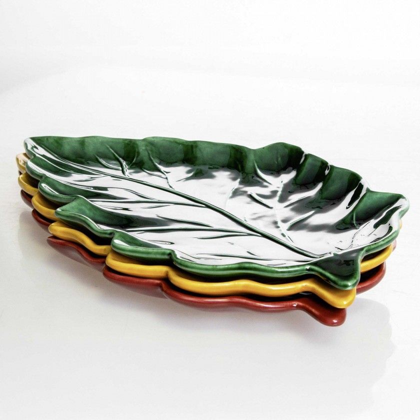 Travessa Folha Cerâmica 42cm Travessa Folha Cerâmica 42cm