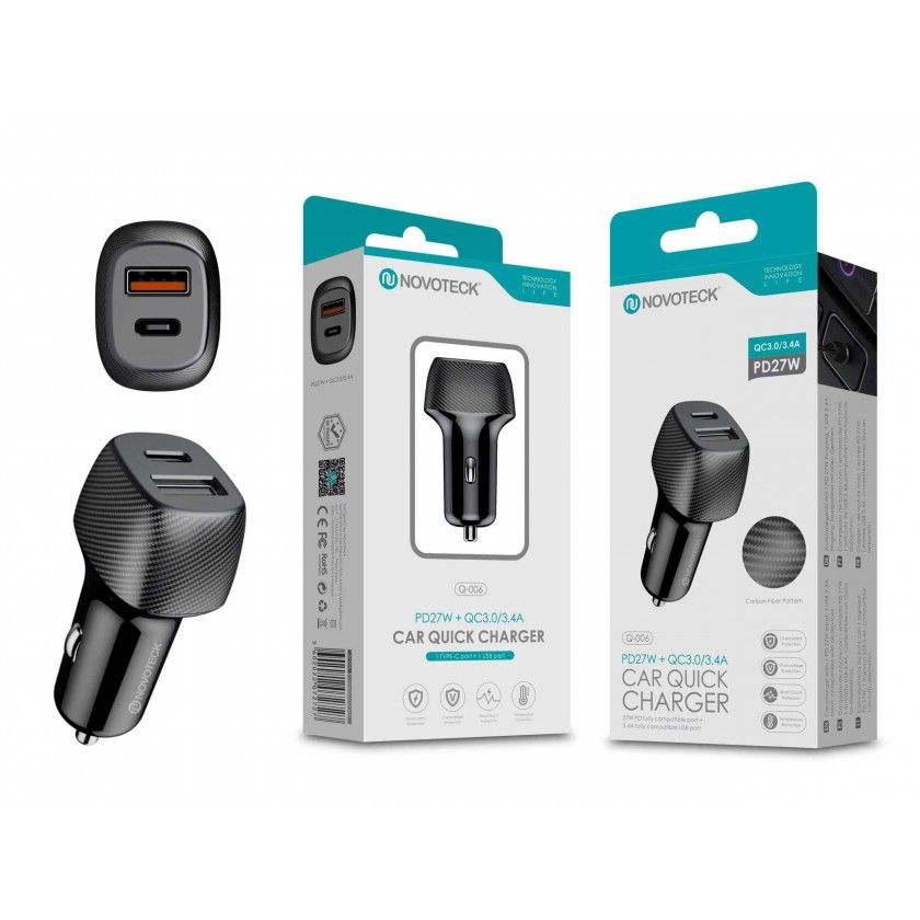 Carregador Carro Pd 27W + Qc3.0/Usb 3.4A Fast Charge