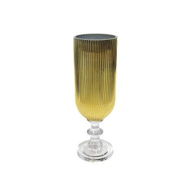 Porta Velas Cristal com Pé Redondo Dourado 11.5X35cm