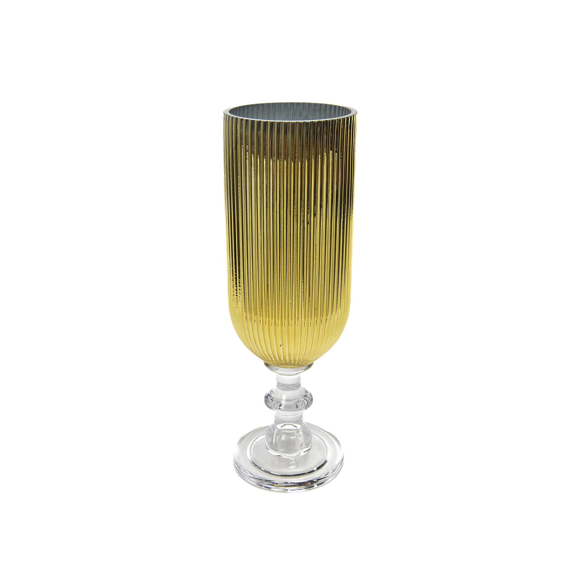 Porta Velas Cristal com Pé Redondo Dourado 11.5X35cm